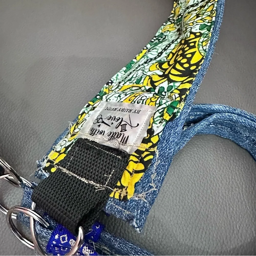 Artisan Denim Belt Handmade OOAK Boho Gold & Purple Sequin 3’ Wide Signed 30-36